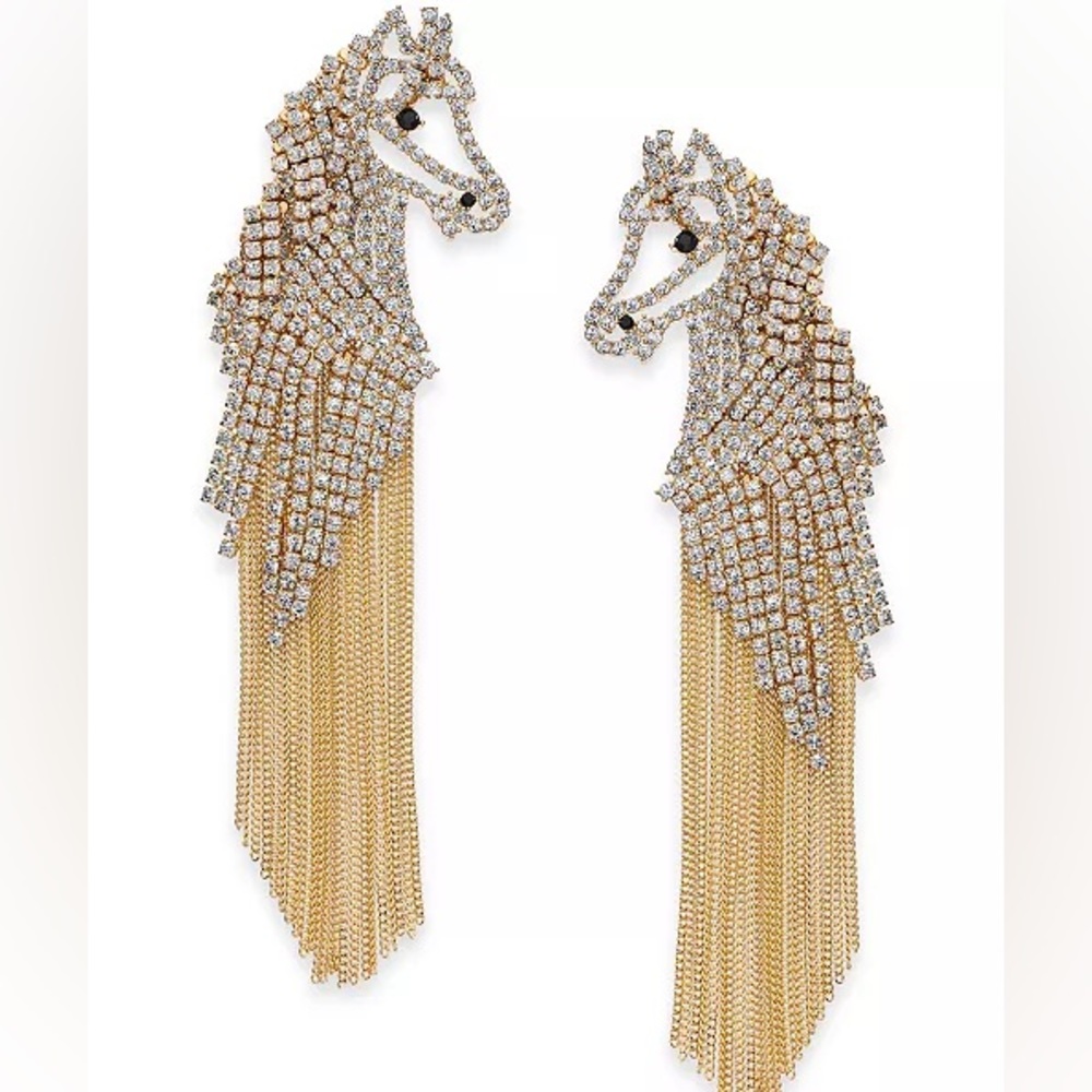 Kate Spade Gold-Tone Pavé Horse Fringe Drop Earrings